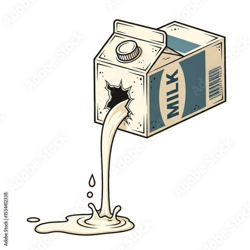 Carton of milk spilled, symbolizing mess or food waste.