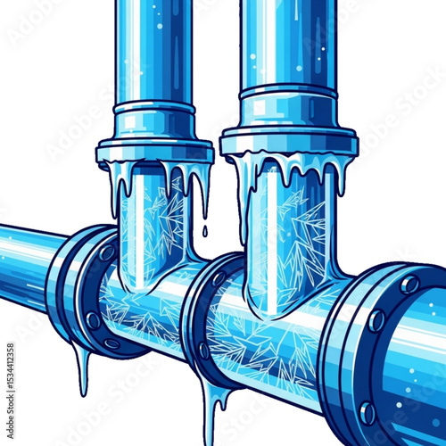 Frozen water pipes, symbolizing winter hazards or burst risk.