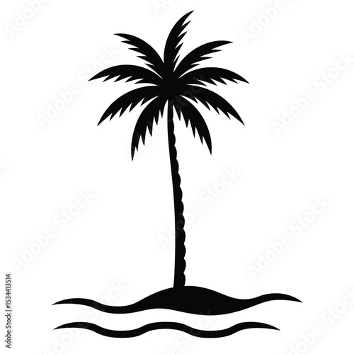 Tropical Paradise Silhouette of a Palm Tree on a Secluded Island Beach