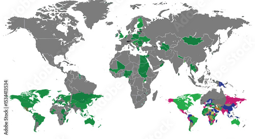 A World Map Showcasing Countries with Specific Characteristics or Demographics Depicted with Color Variations