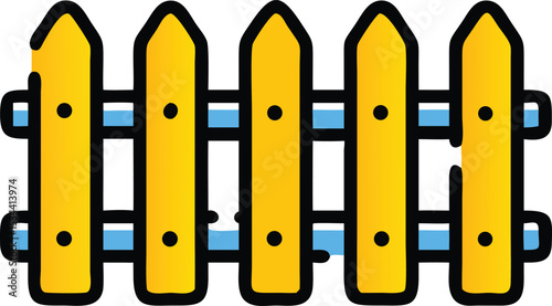 Delightful Wooden Fence Design Perfect for Garden Decor Websites and App Icons, a Charming Yellow Picket Fence Graphic