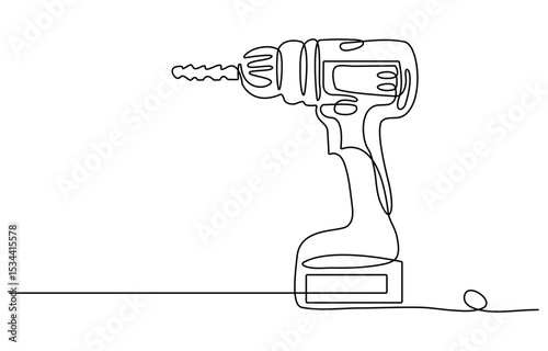 Continuous one line drawing of Hand Portable Drilling Machine. Drilling Machine line art drawing vector illustration.