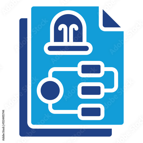 Emergency Flowchart Dual Tone Color Fill Silhouette - A safety flowchart document with emergency light icon indicating response procedures or evacuation planning