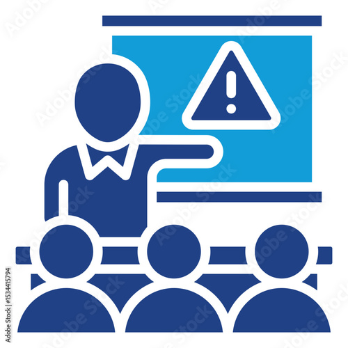 Hazard Awareness Dual Tone Color Fill Silhouette - Instructor teaching about warning signs, symbolizing risk awareness and preventive safety instruction