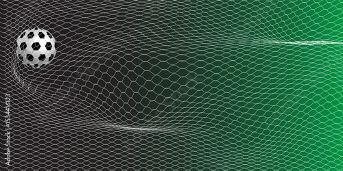 Soccer Ball illuminated green light in the Goal Net. 3D CG. High resolution.