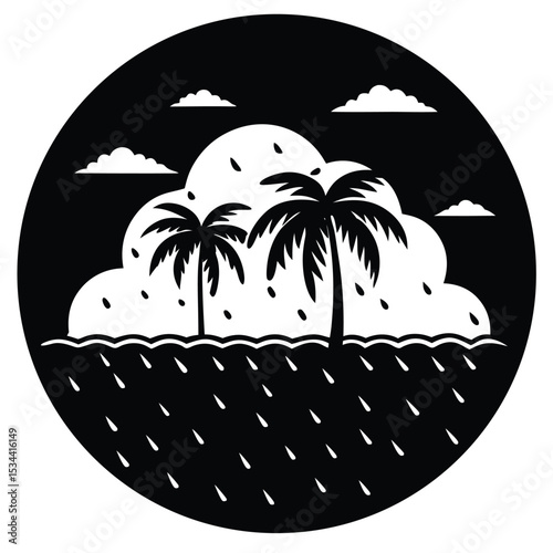 Tropical Rain Palm Trees Under a Rainy Sky Illustration