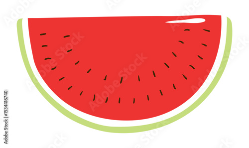 Watermelon slice hand drawn illustration, isolated vector. Flat style design. Summer clip art, seasonal element, print. Healthy food, dessert, treat, beach activity, party