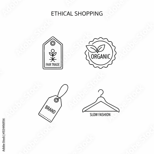 Ethical Shopping Icons Featuring Fair Trade, Organic, and Slow Fashion Concepts