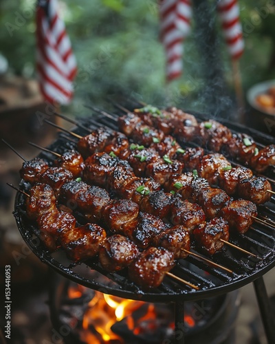 Backyard barbecue with USA flag