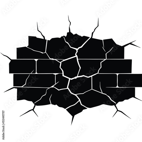 Cracked Brick Wall Texture, Destruction, and Urban Decay Illustration