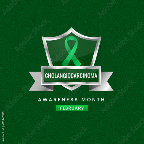 cholangiocarcinoma awareness month background design with green silk ribbon.