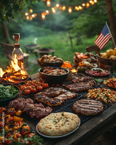 Backyard barbecue with USA flag