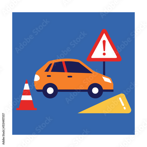 Accident Scene with Traffic Cones and Warning Triangle