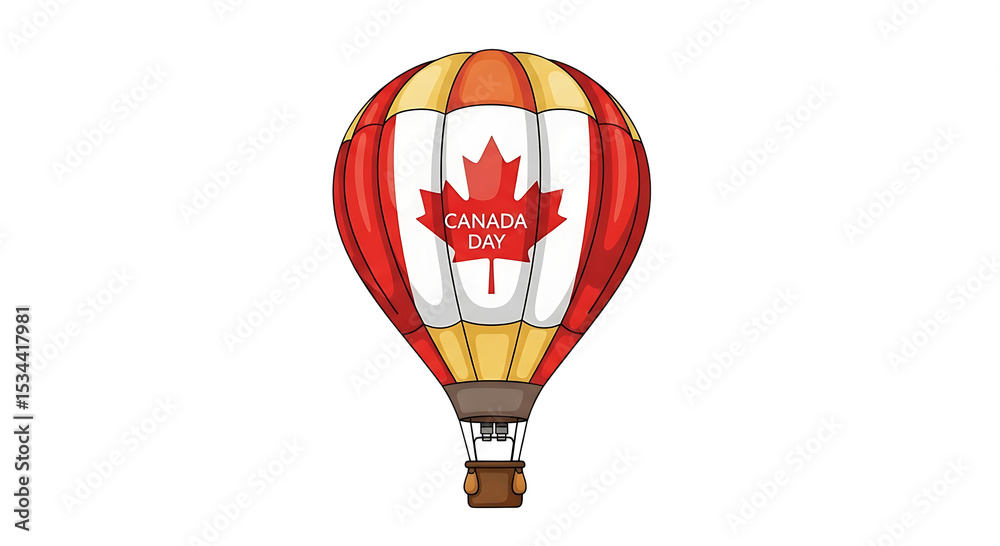 Fototapeta premium Canada Day Hot Air Balloon Ascends: Stylized Patriotic Celebration with National Flag & Maple Leaf Imagery on Black Background