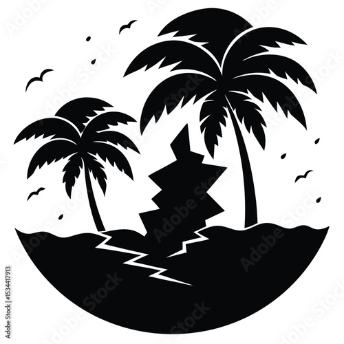 Tropical Island Paradise Palm Trees, Ocean, and a Mysterious Wreckage