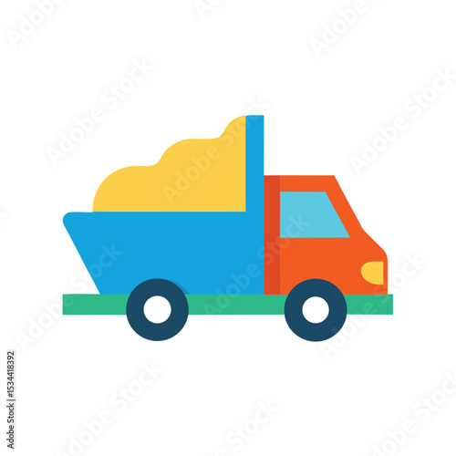 Colorful Cartoon Dump Truck Spilling Sand