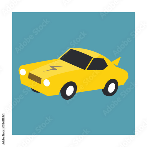 Damaged Yellow Car with Dented Hood and Shattered Glass