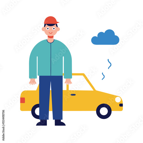 Driver Standing by Cracked Windshield and Smoke
