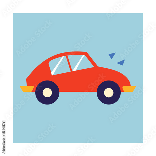Flat Style Car with Broken Axle and Bent Frame