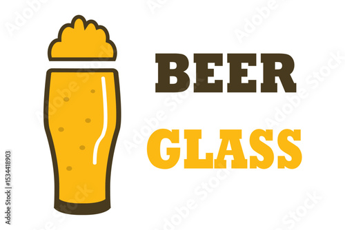 Beer glass frosty pint with foam overflow and bubbles vector illustration. Glass of beer isolated on white background