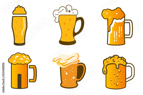 Froth on Beer Mug glass or beer mug with foam splashing vector illustration set. Cheers Toast, Refreshing Lager with Foam, Bar, Pub, Oktoberfest, Celebration Icon