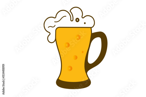 Beer mug frosty pint with foam overflow and bubbles vector illustration. Mug of beer isolated on white background