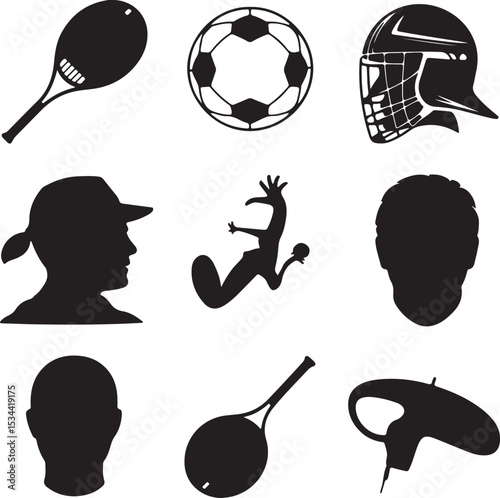 Silhouette Icons Sports Equipment and Athletes