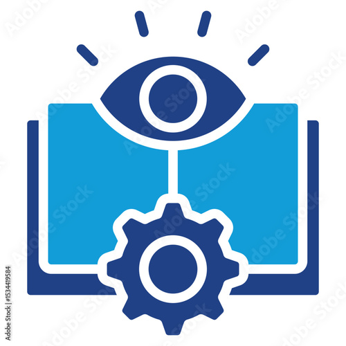 Vision & Process Dual Tone Color Fill Silhouette - Open book with eye and gear for strategic vision and technical training documentation