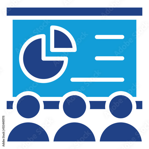 Performance Briefing Dual Tone Color Fill Silhouette Icon - Presenter with chart and audience representing data briefing or performance review for trainees