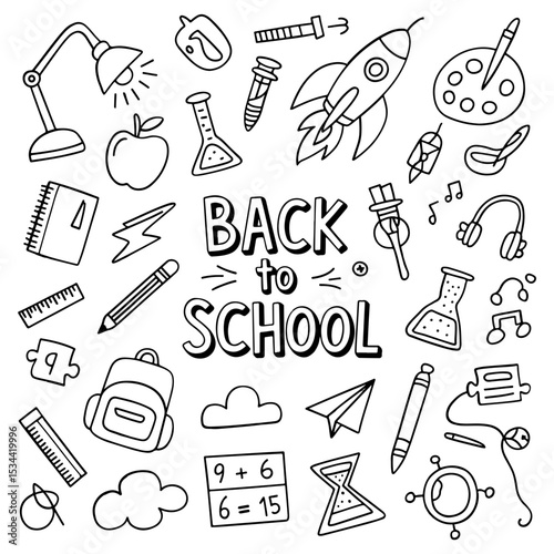 Back to school doodle with educational elements