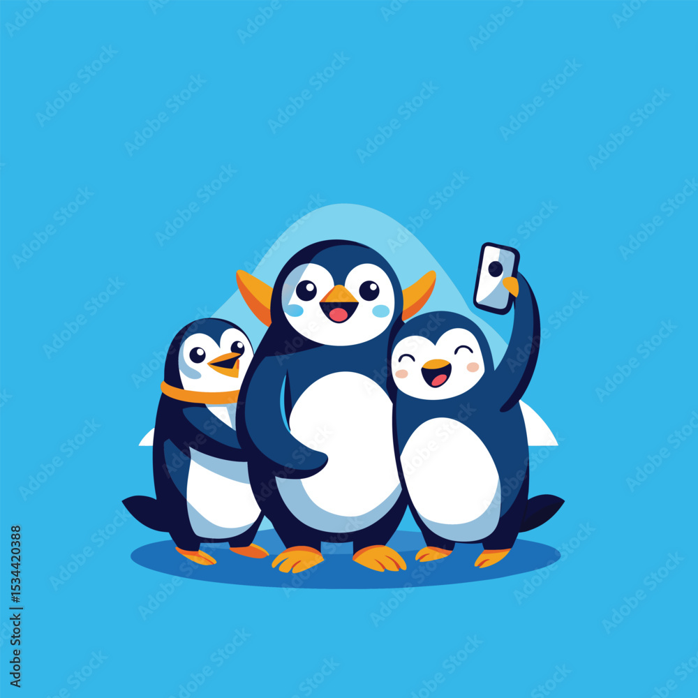 Obraz premium Penguin Family Standing Together – Cute Animal Vector Scene 