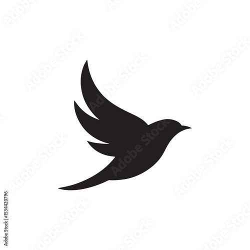 A sleek and minimalist bird silhouette logo in black, perfect for echo-friendl brands, nature-themed businesses, or modern corporate identities. This high-resolution vector illustration features clean