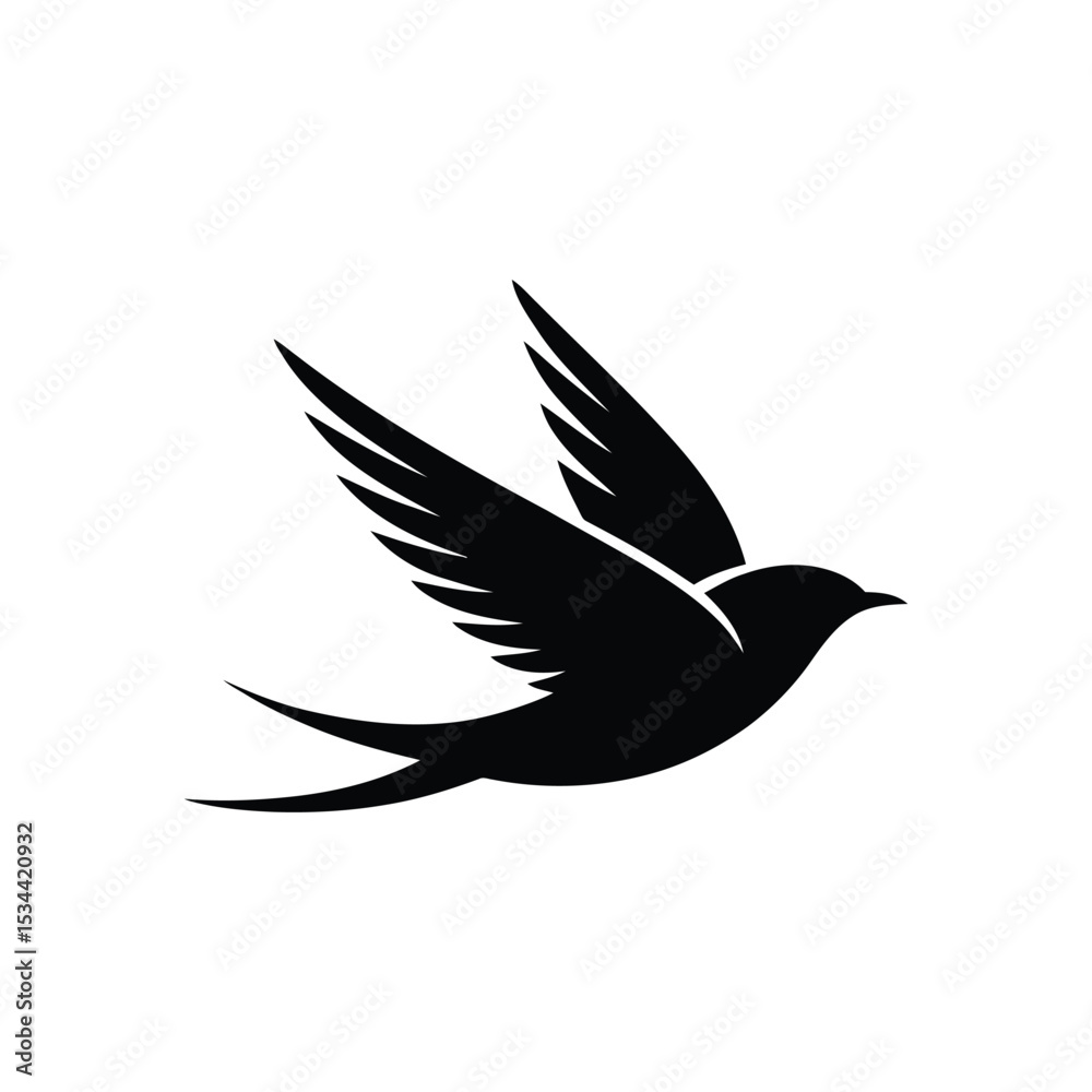Fototapeta premium A sleek and minimalist bird silhouette logo in black, perfect for echo-friendl brands, nature-themed businesses, or modern corporate identities. This high-resolution vector illustration features clean
