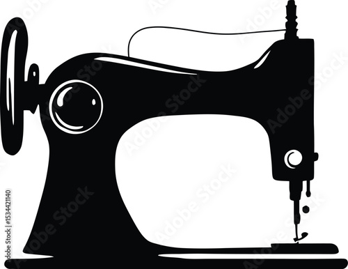 Vintage Sewing Machine Silhouette – Classic Tailoring & Fashion Tool, Minimalist Black & White Vector for Branding & Craft Designs