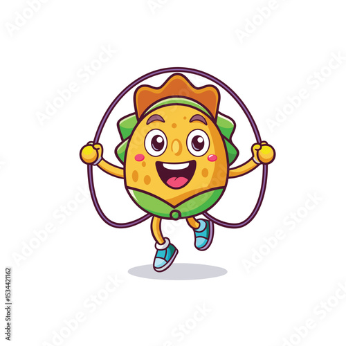 Happy Cookie Jumping Rope – Cute Dessert Mascot Vector