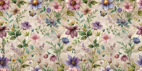 Beautiful floral watercolor pattern with vibrant colors and delicate butterflies.