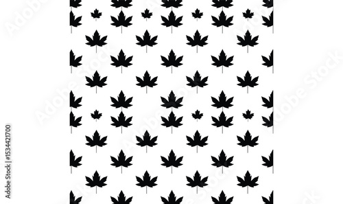 Seamless Pattern Of Black Maple Leaves On White Background