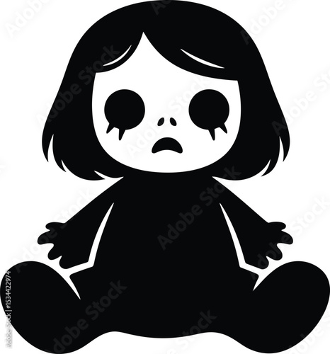 Spooky Sitting Doll Illustration Dark, Creepy, Gothic, Halloween, Scary