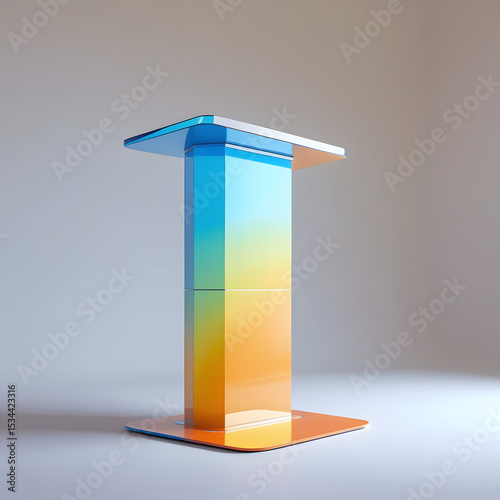 Podium of Oratory: A modern podium stands tall, its vibrant gradient design, transitioning from bold hues of orange to blue, symbolizes eloquence, presentation, and authority.