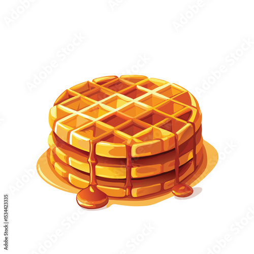 Stack of golden waffles with dripping syrup vector illustration isolated on white background
