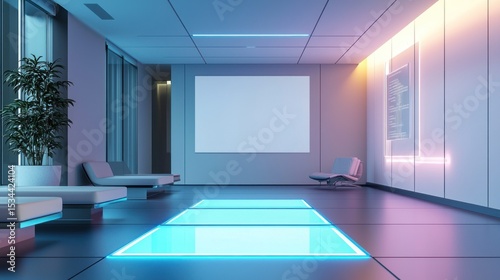 Futuristic Lounge, Neon Lights and Modern Design