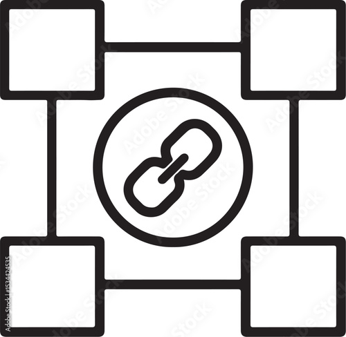 Blockchain and Linked Connection Icon - Decentralized Network or Data Linkage Concept