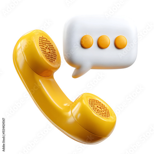 Yellow retro phone with speech bubble isolated on transparent background