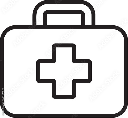 First Aid Kit Outline Icon - Medical Emergency Bag with Cross Symbol for Health Safety