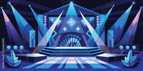 Illuminated stage illustration with blue and purple lighting for live performances