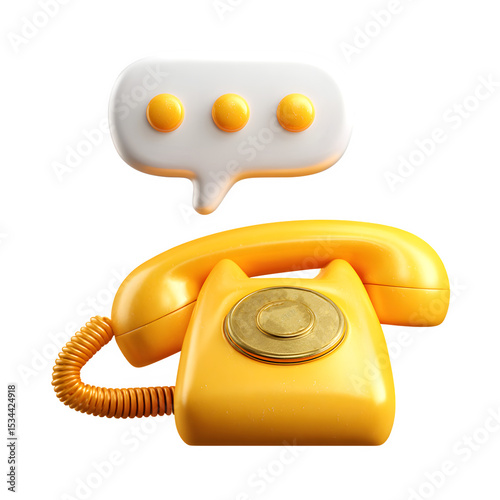 Retro yellow phone with speech bubble isolated on transparent background
