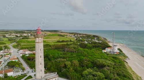 WHALE LIGHTHOUSE  from a drone, Saint-Clement-des-Baleines, Atlantic, France, Europe