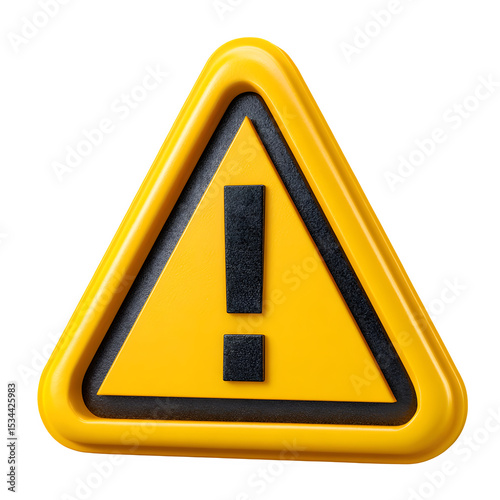 Yellow triangle warning sign exclamation mark isolated on transparent background