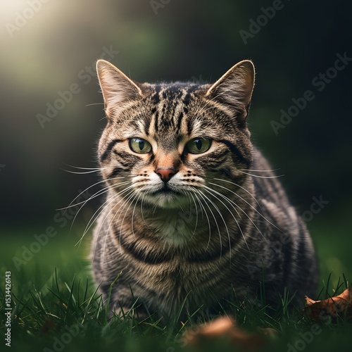 Tabby Cat Portrait in Green Grass