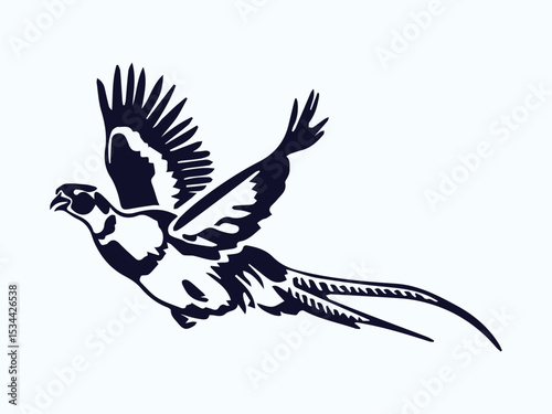 flying pheasant vector illustration, pheasant silhouette on white background graphic art